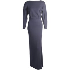1970's Navy Blue Cashmere Bare Back Evening Dress attributed to Halston