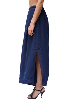 1970S Navy Blue Polyester Chiffon Pants