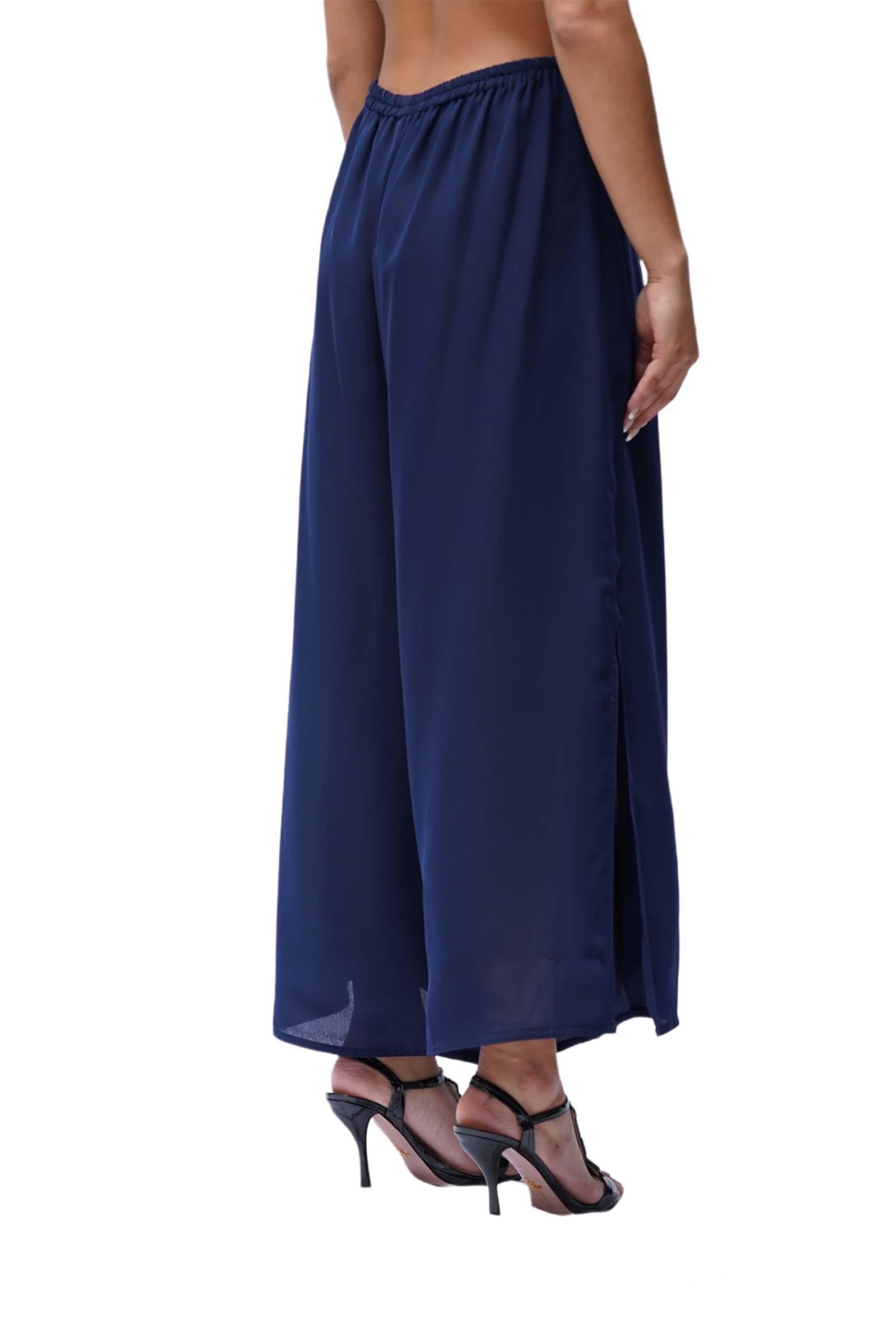 Women's 1970s Navy Blue Polyester Chiffon Pants For Sale