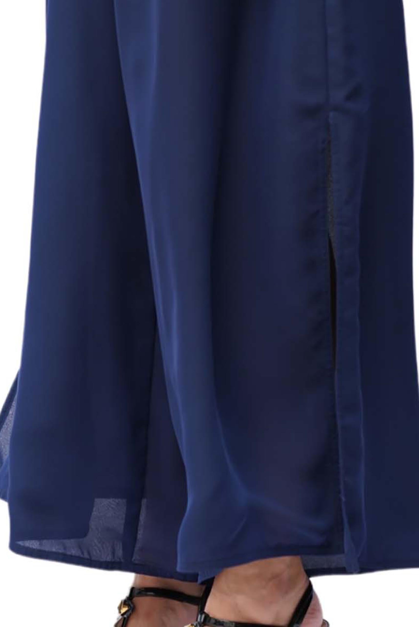 1970S Navy Blue Polyester Chiffon Pants For Sale 3