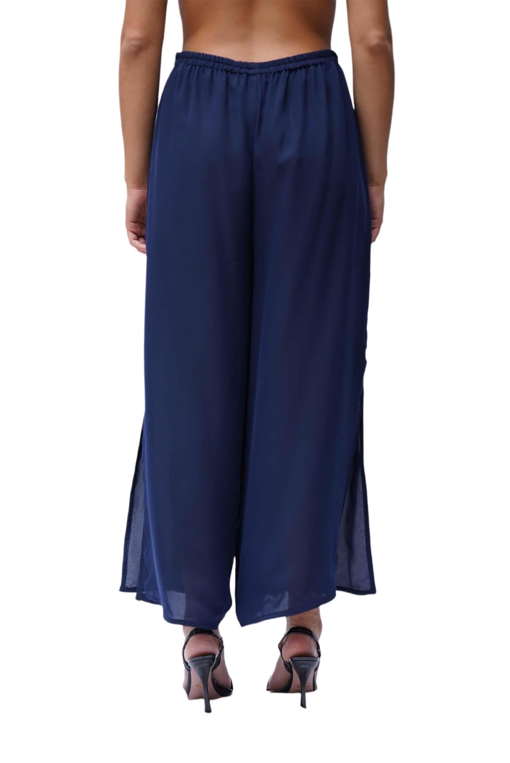 1970S Navy Blue Polyester Chiffon Pants For Sale 4