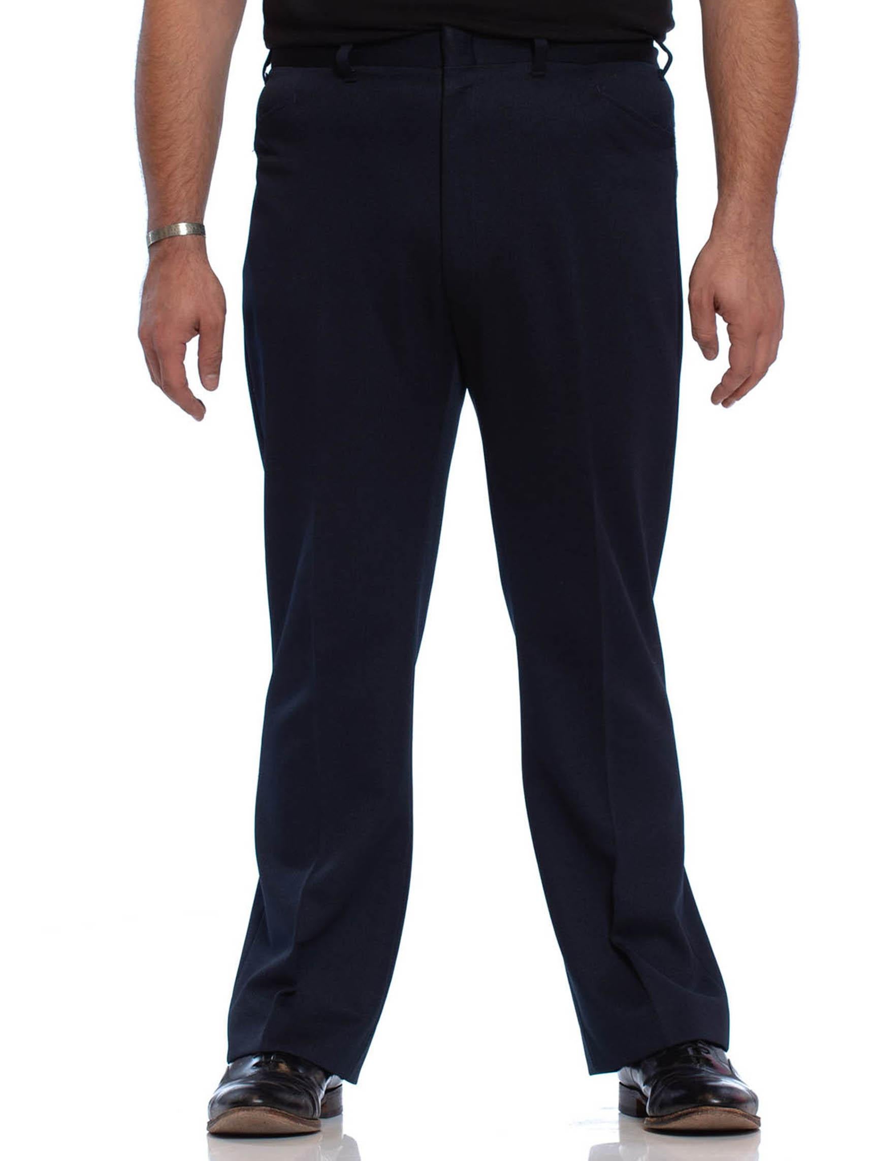 1970er Marineblaue Polyester-Strick-Disco-Flared-Hose für Herren im Angebot 1