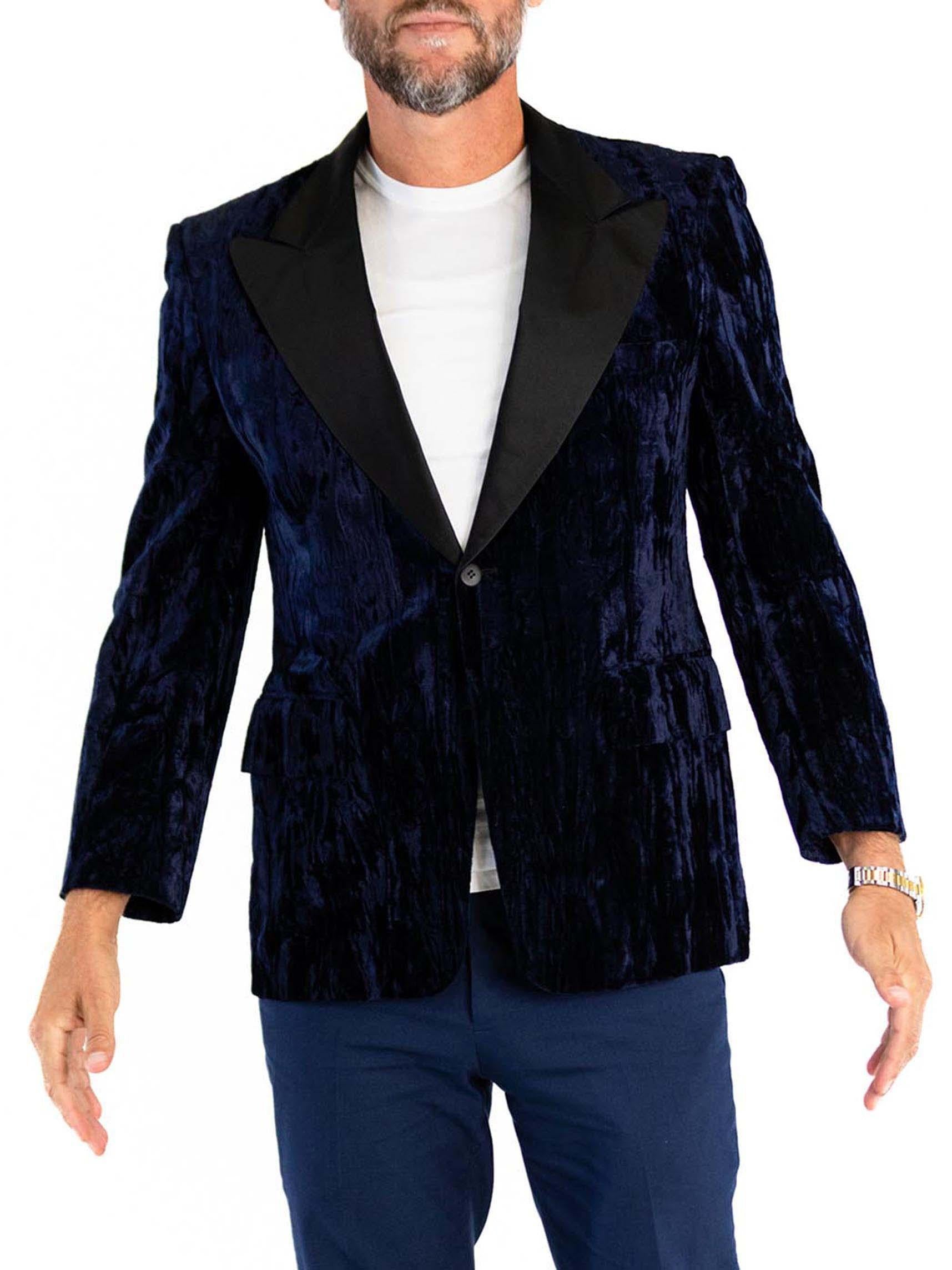 Tagged 39 short.  1970S Navy Blue Rayon Velvet Tuxedo Jacket 