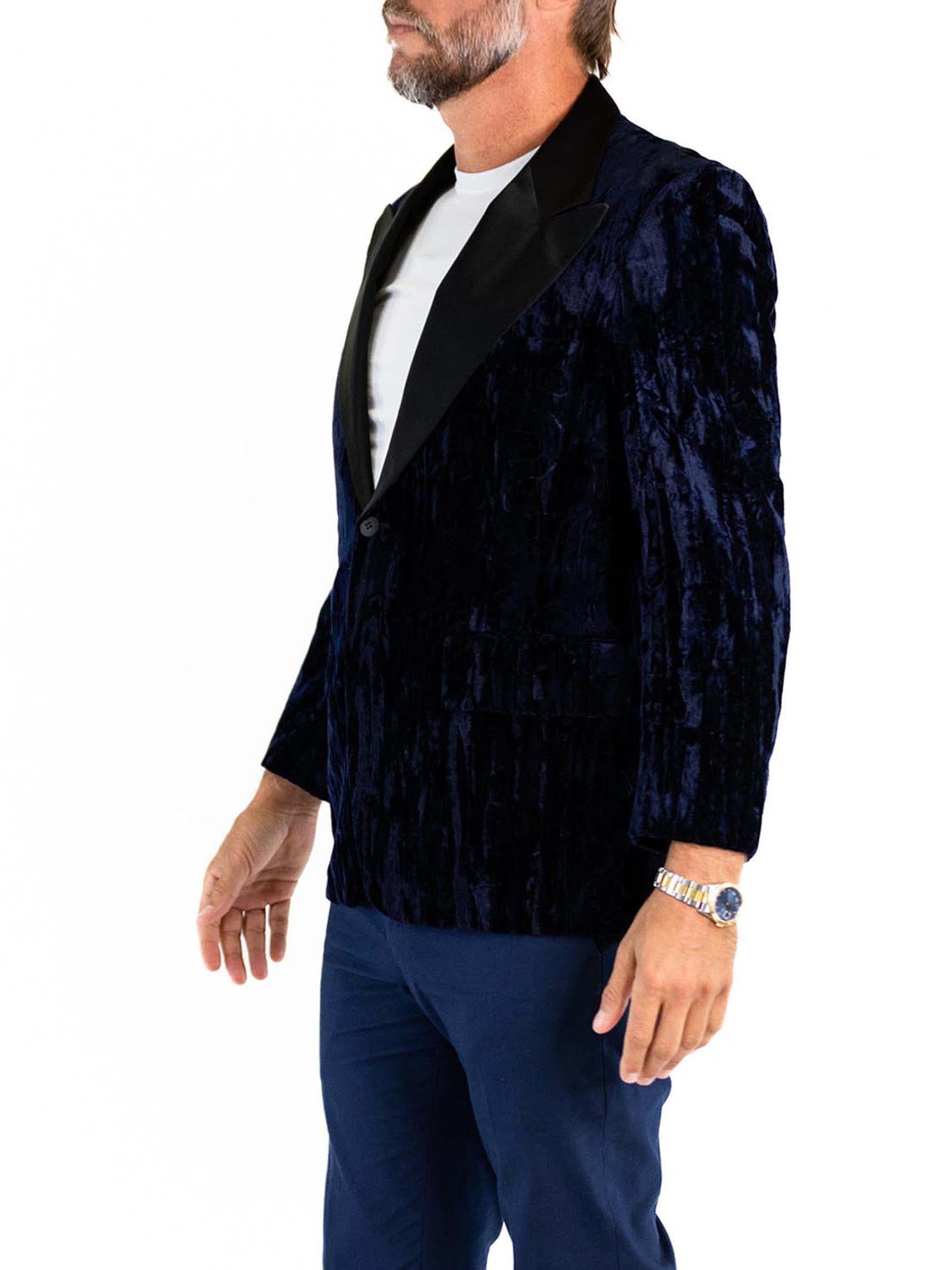 Men's 1970S Navy Blue Rayon Velvet Tuxedo Jacket