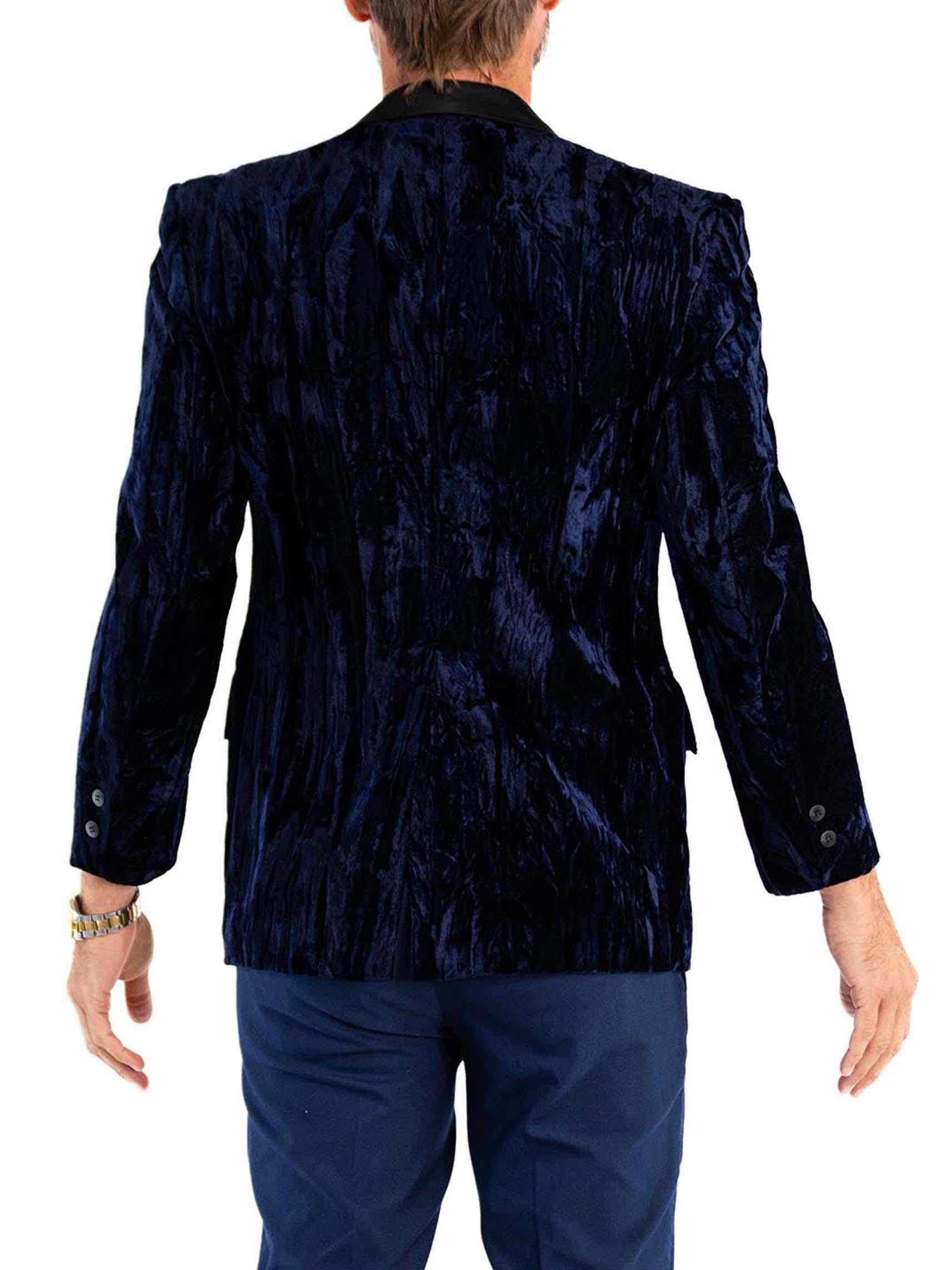 1970S Navy Blue Rayon Velvet Tuxedo Jacket 1