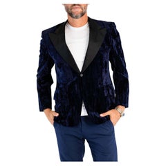 1970S Navy Blue Rayon Velvet Tuxedo Jacket