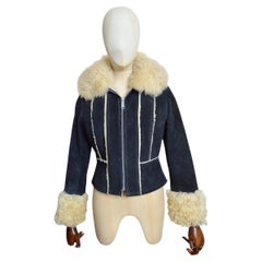 1970’s Navy Blue Suede Penny Lane Curly Sheepskin Coat - Shearling Jacket