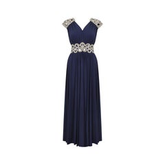 1970s Navy Jersey Haute Couture Grecian Style Dress