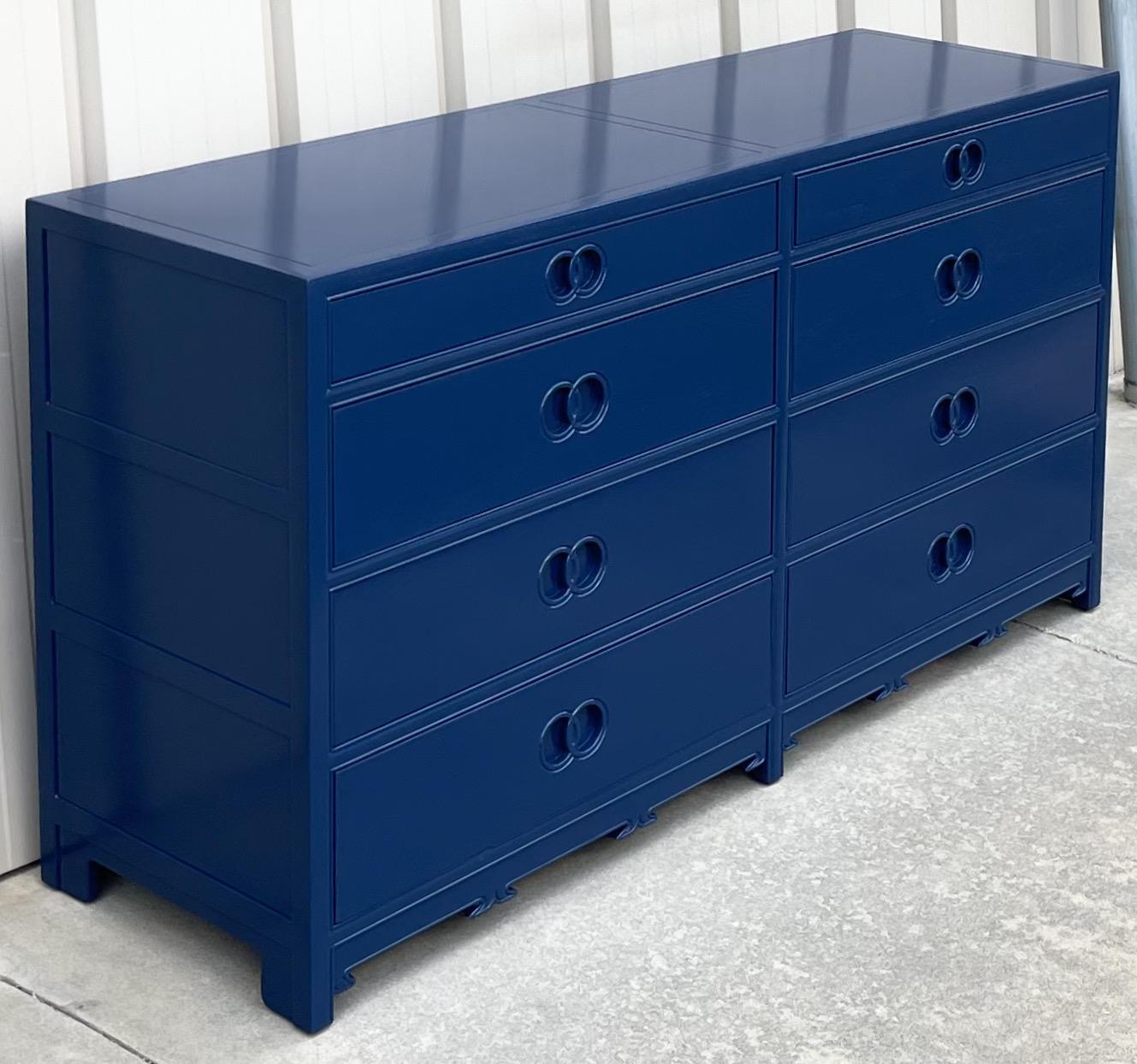 Late 20th Century Navy Lacquered Modern Michael Taylor for Baker Furn, Far East Chest /Credenza