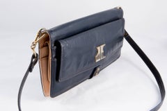 1970s Navy Leather Long Shoulder Baguette Bag