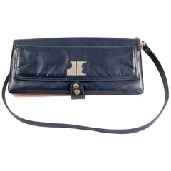 1970s Navy Leather Long Shoulder Baguette Bag