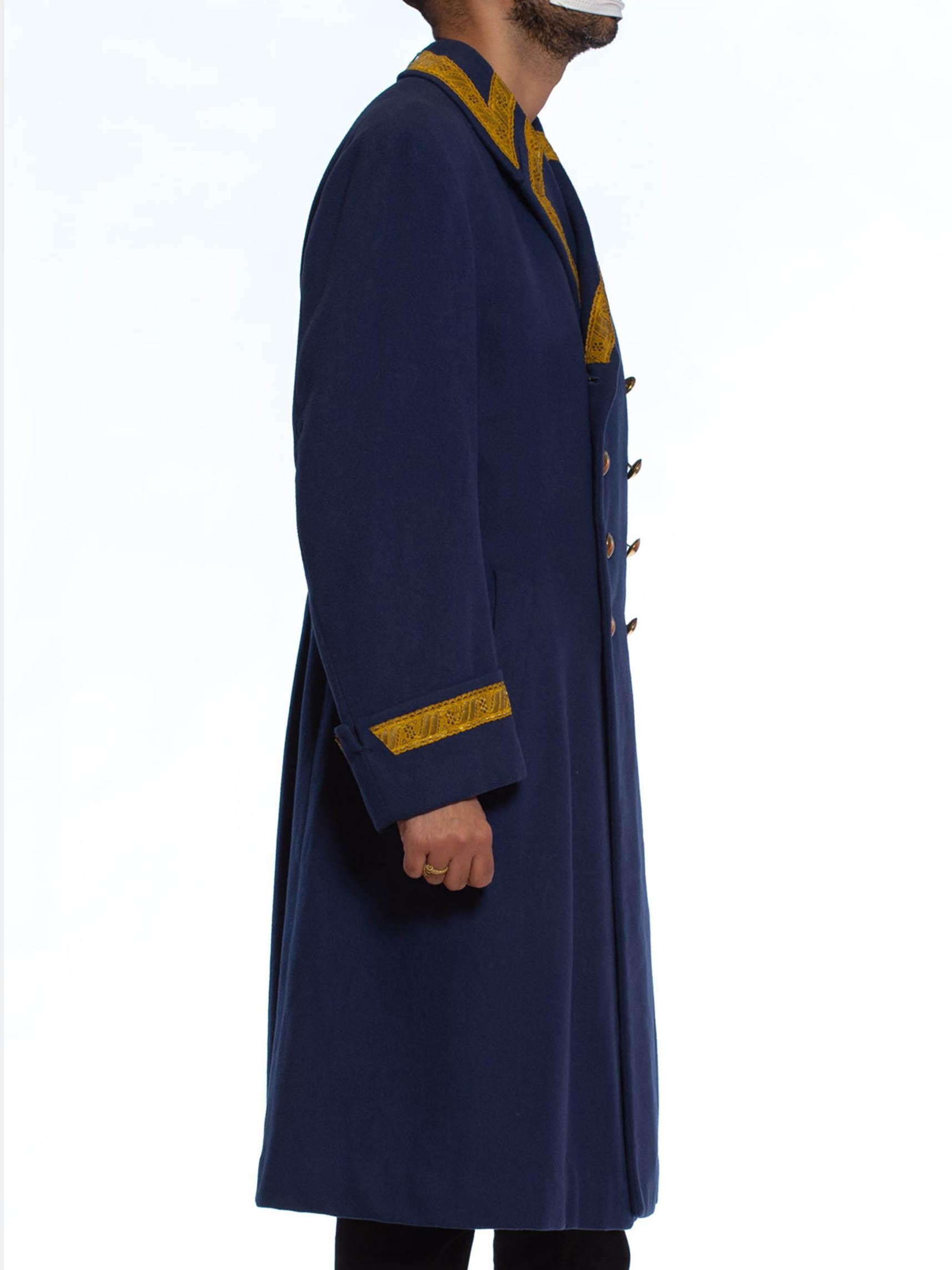 1970S Navy Wool Men's Double Breasted Military Coat With Gold Trim And Brass Bu For Sale 1