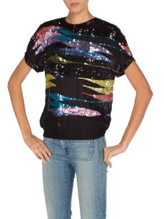 1980S Silk Circa Vintage Sequined Chiffon Top