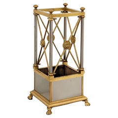 1970s Neo-Classical Maison Jensen Style Steel & Brass Umbrella Stand