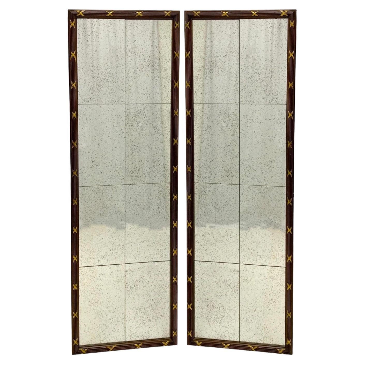 1970s Neo-Classical Style Carved Mahogany And Gilt Mirrors - Pair