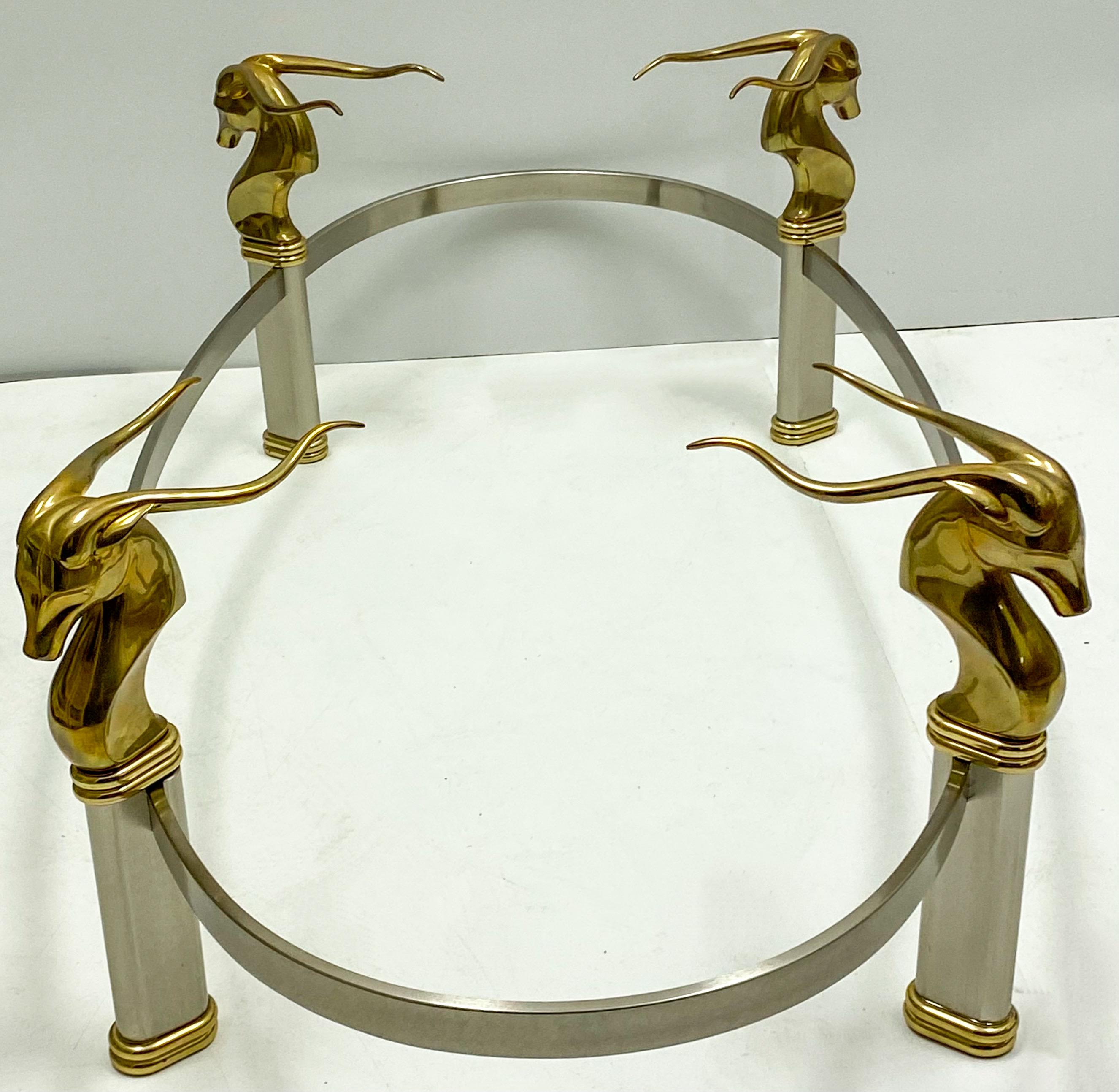1970s Neoclassical Style Italian Brass, Steel, and Glass Coffee Table In Good Condition In Kennesaw, GA