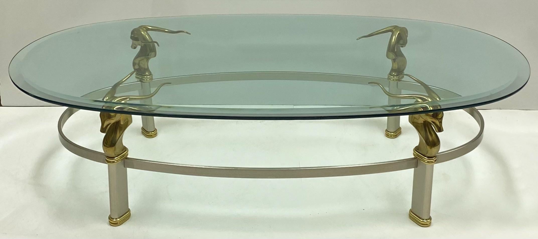 1970s Neoclassical Style Italian Brass, Steel, and Glass Coffee Table 1