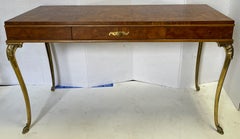 1970s Neo-Classical Style Italian Burl and Brass Console Table or Desk