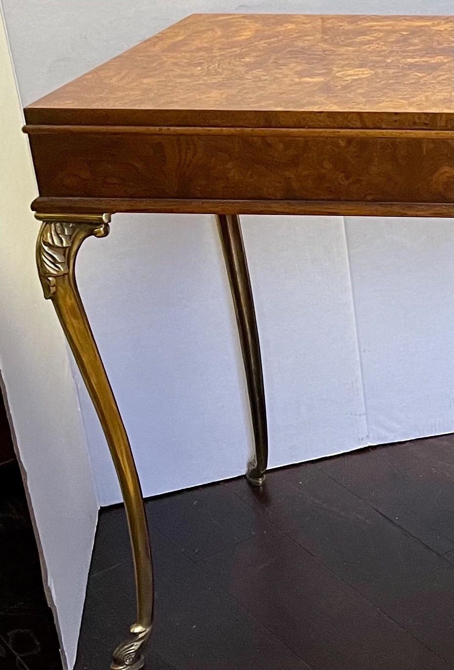 1970s Neo-Classical Style Italian Burl and Brass Console Table or Desk In Good Condition In Kennesaw, GA