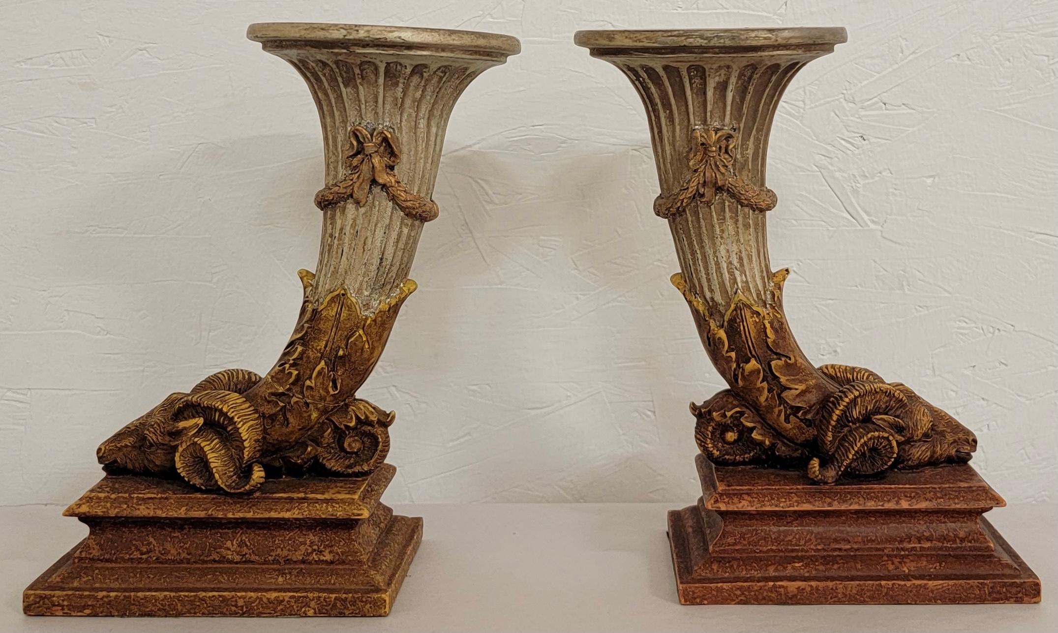 Neoclassical 1970s Neo-Classical Style Italian Ram Form Candlesticks, Pair For Sale