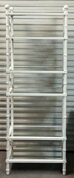 1970s Neo-Classical Style White Faux Bamboo Etageres / Shelves / Bookcases -Pair