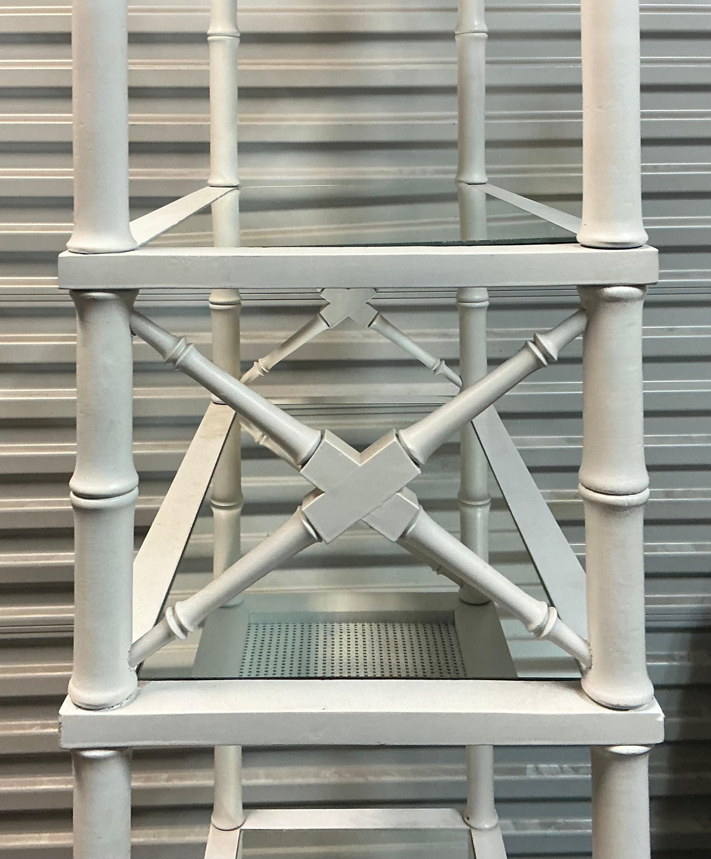 Neoclassical 1970s Neo-Classical Style White Faux Bamboo Etageres / Shelves / Bookcases -Pair