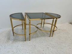 1970s Neoclassical Brass and Smoked Glass Modular Table Ensemble, France