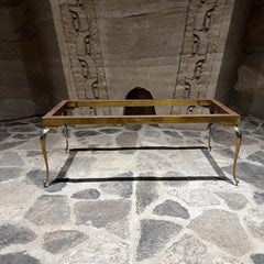1970s Neoclassical Brass Coffee Table Cabriole Legs Mastercraft