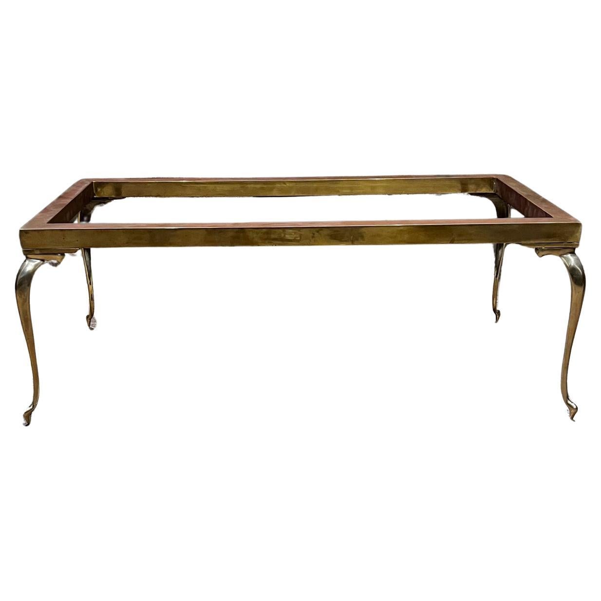 1970s Neoclassical Brass Coffee Table Cabriole Legs Mastercraft For Sale