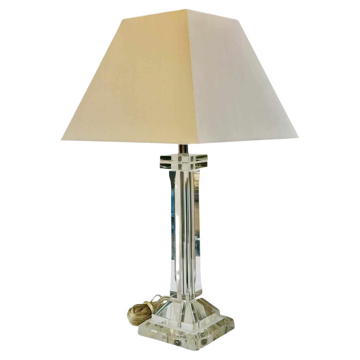 1970s Neoclassical Crystal Column Table Lamp For Sale