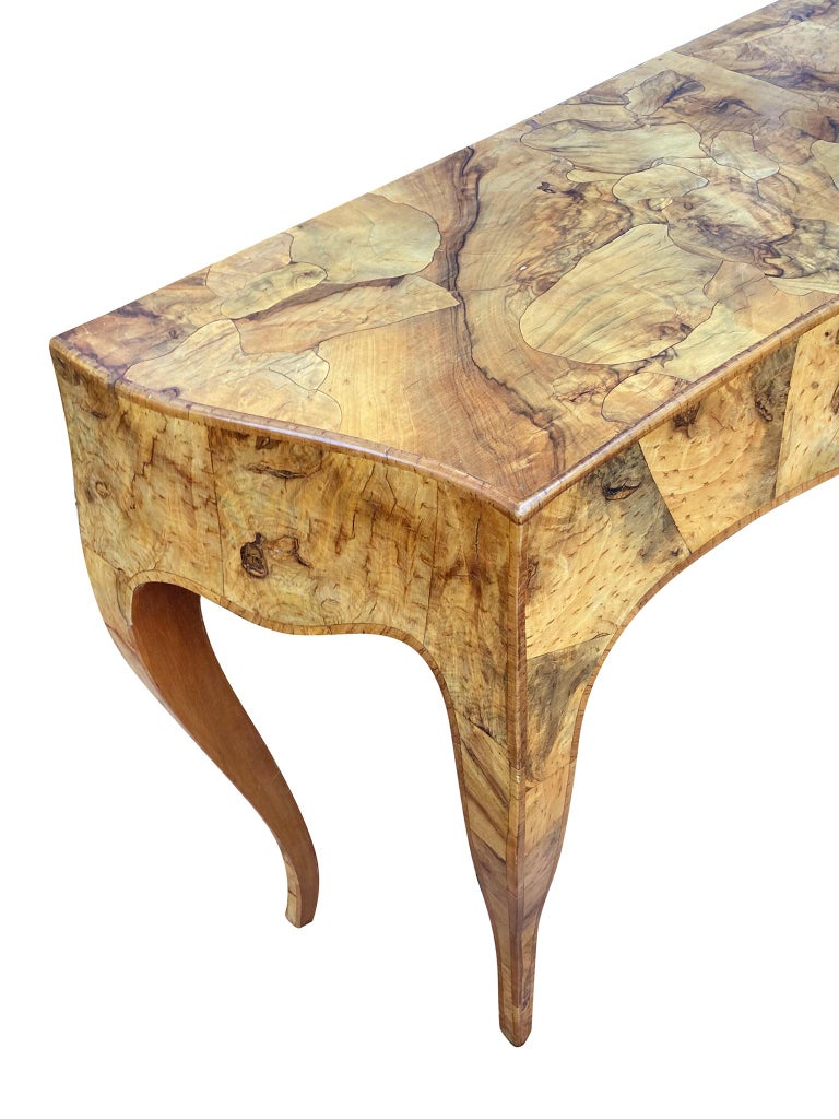 1970s Neoclassical Style Burlwood Console Table at 1stDibs