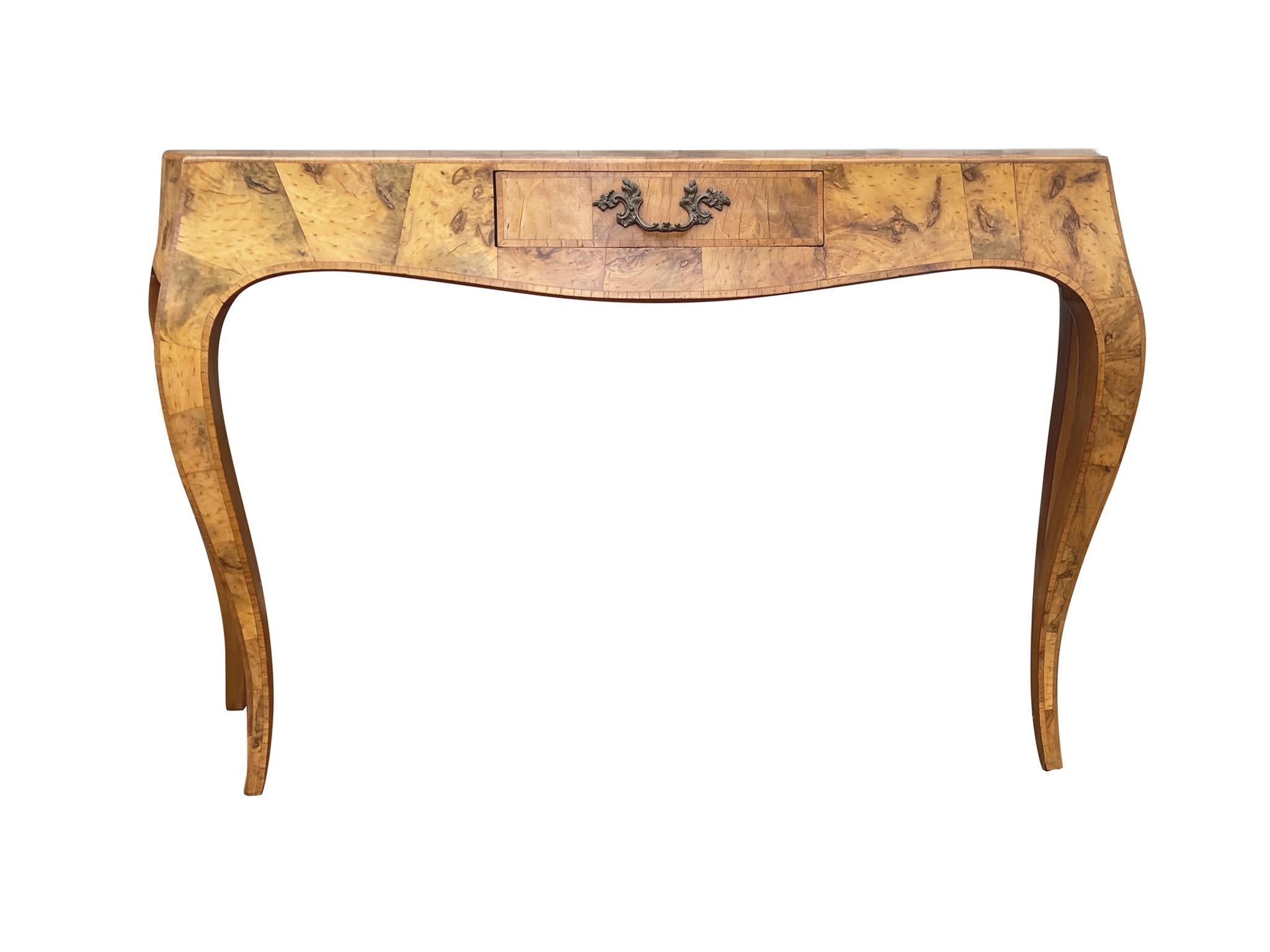 burl wood console table