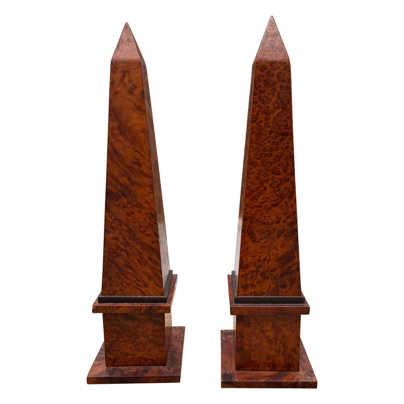 1970s Thuya Wood Pair of Decorative Obelisks in the Neoclassical Style