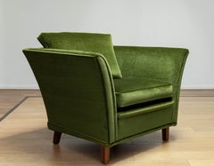 1970er Jahre Neoklassische Schwedische Club Stühle Gepolstert Mit Grünem Samtstoff