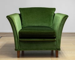 1970s Neoclassical Swedish Club Chairs Upholstered With Green Velvet Fabric