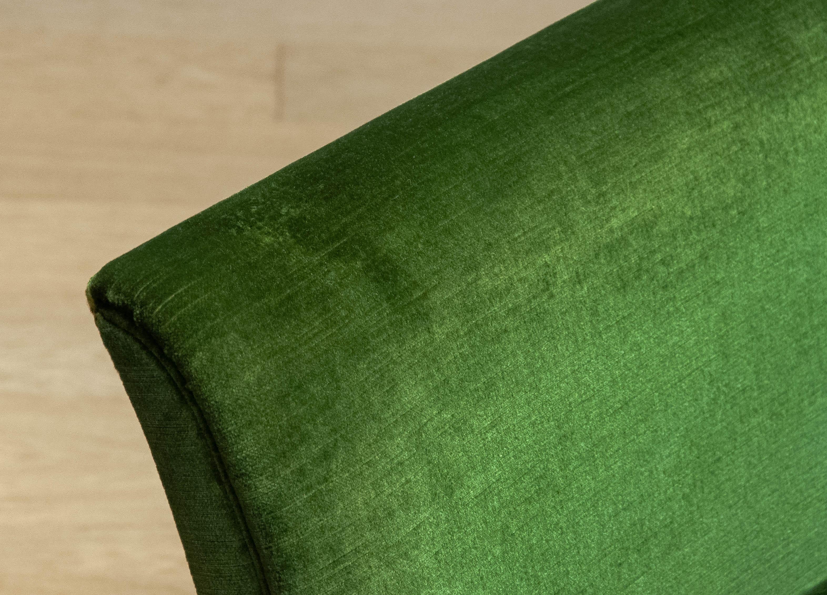 1970s Neoclassical Swedish Club Chairs Upholstered With Green Velvet Fabric For Sale 5