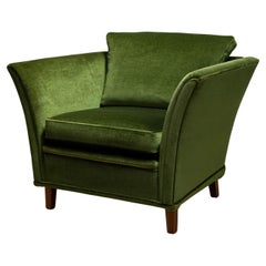 1970s Neoclassical Swedish Club Chairs Upholstered With Green Velvet Fabric