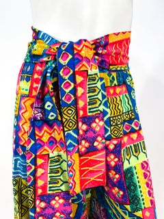 1970s Neon Printed Bark-Cloth Palazzo Pants