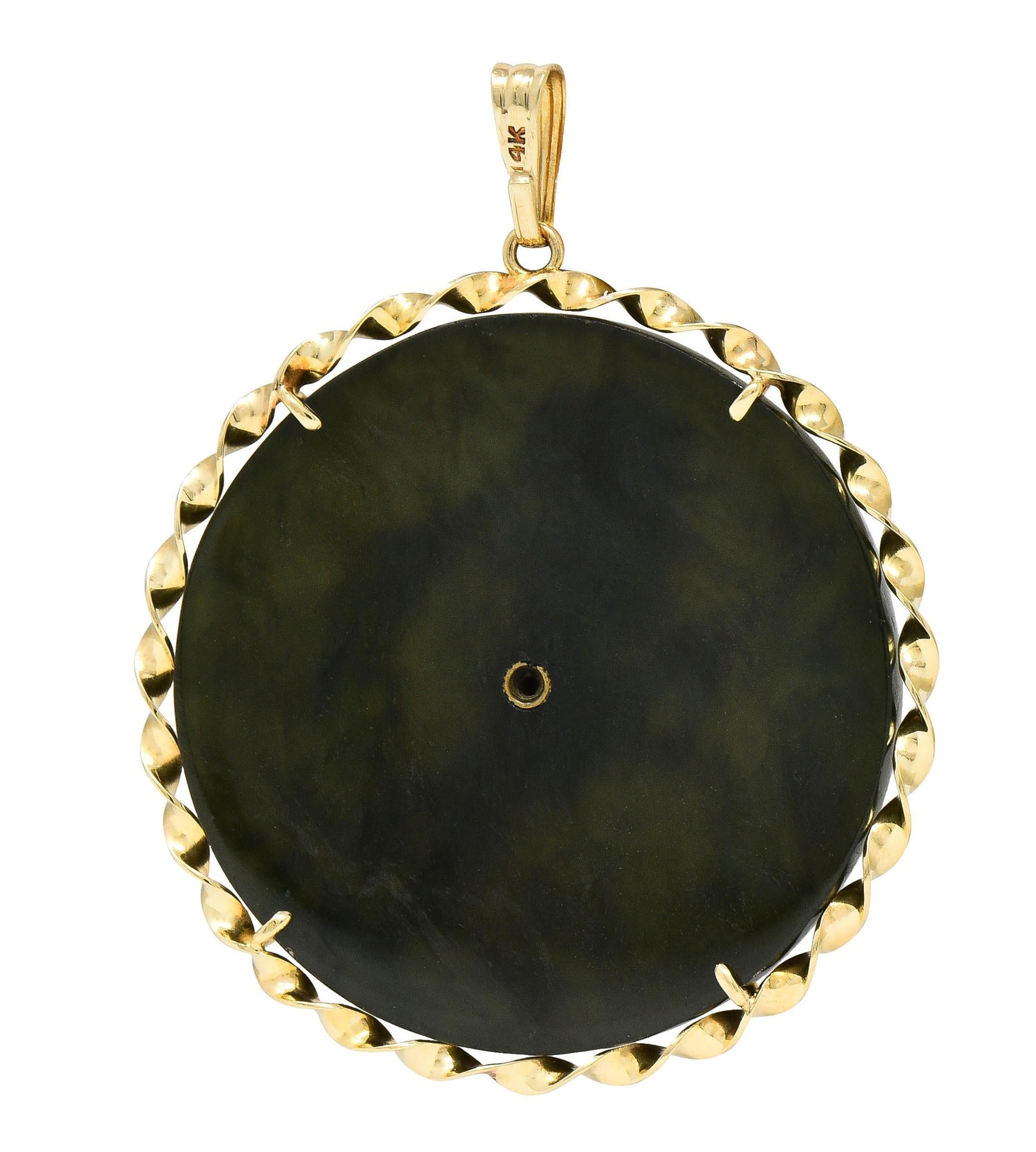 1970's Nephrite Jade 14 Karat Yellow Gold Vintage Aries Zodiac Pendant In Excellent Condition In Philadelphia, PA