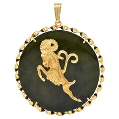 1970's Nephrite Jade 14 Karat Yellow Gold Vintage Aries Zodiac Pendant
