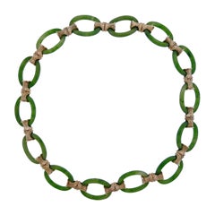 1970s Nephrite Link Bamboo Gold Necklace