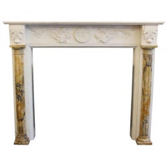 1970s Never Used Marble Doric Mantel with Figural Detail and Acanthus Leaves