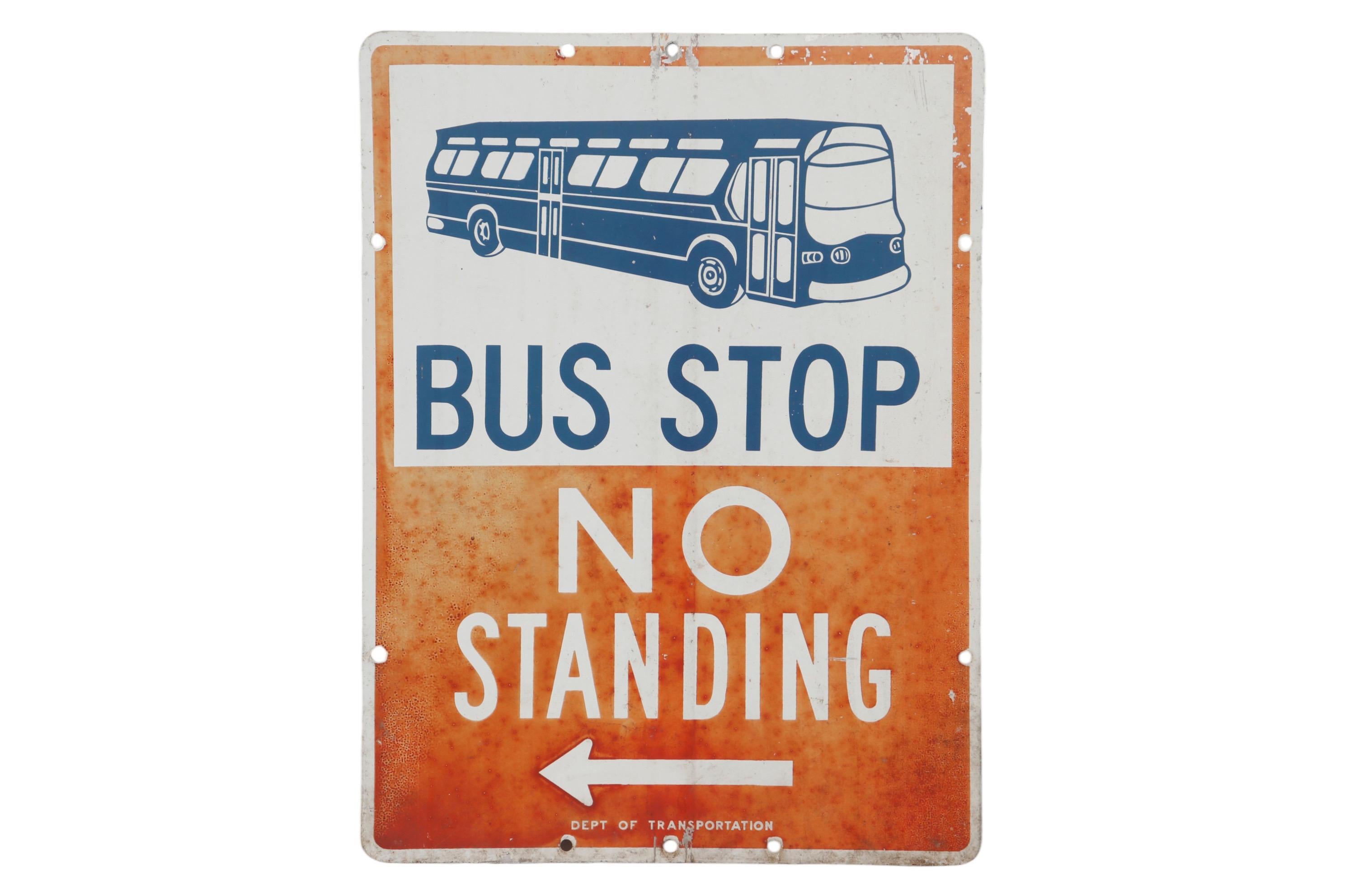 Métal Panneau d'arrêt de bus new-yorkais des années 1970 en vente