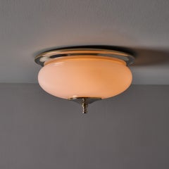 1970s Nickel & Opaline Glass Ceiling Lamp Attributed to Luigi Caccia Dominioni