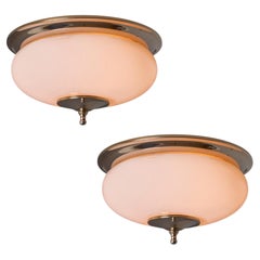 1970s Nickel & Opaline Glass Ceiling Lamp Attributed to Luigi Caccia Dominioni