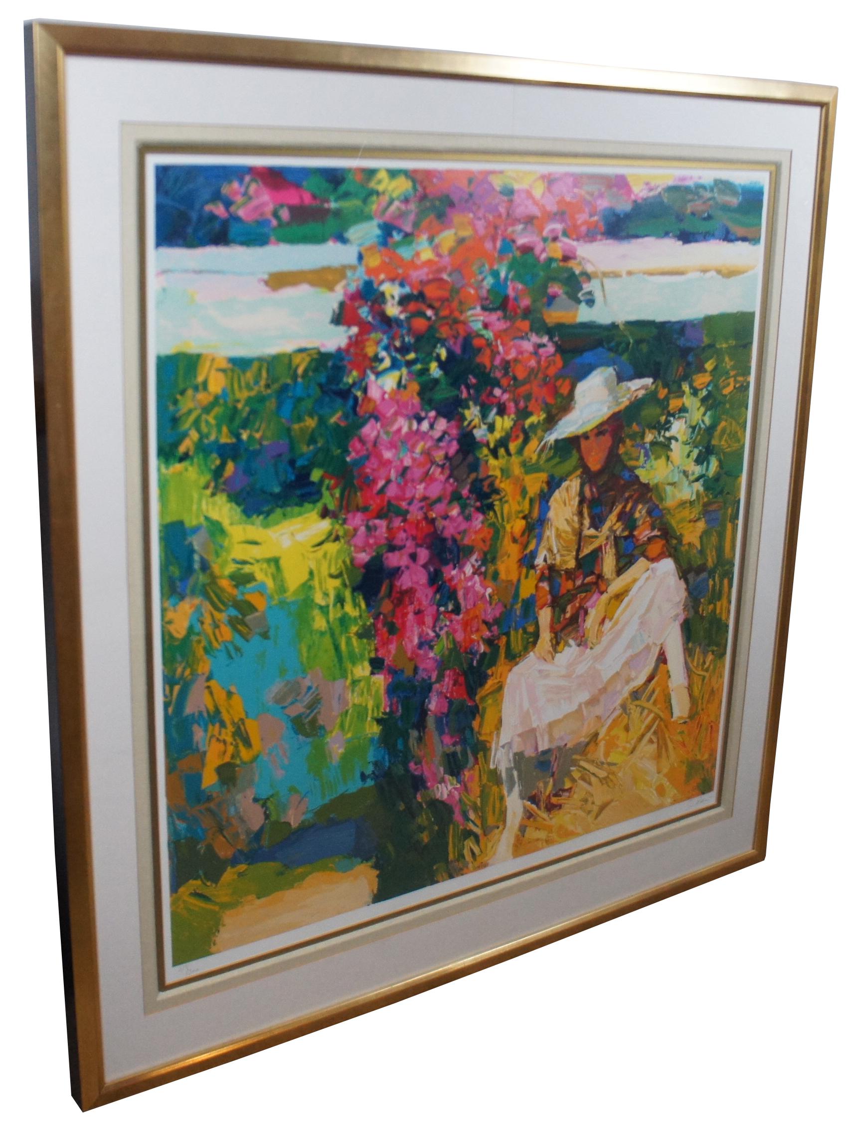 Expressionist 1970s Nicola Simbari Woman with Flowers Impressionist Serigraph Print
