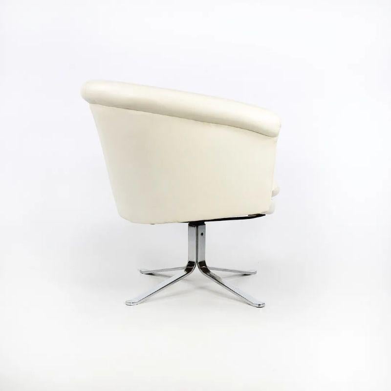 Stainless Steel 1970s Nicos Zographos Bucket Swivel Armchair in White Leather Polished Stainless For Sale
