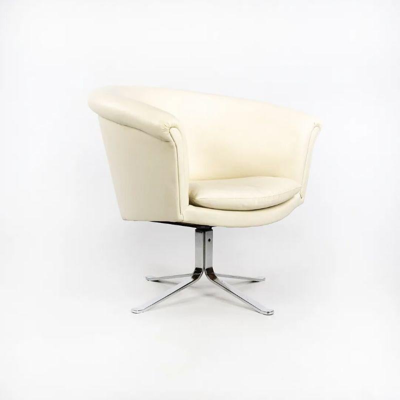 1970s Nicos Zographos Bucket Swivel Armchair in White Leather Polished Stainless For Sale 1