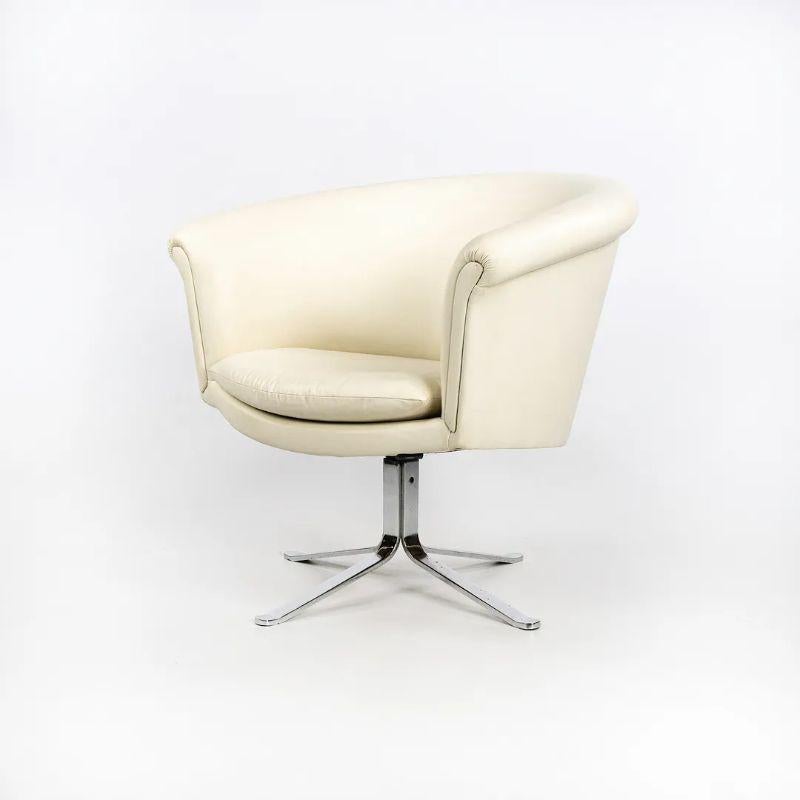1970s Nicos Zographos Bucket Swivel Armchair in White Leather Polished Stainless For Sale 2