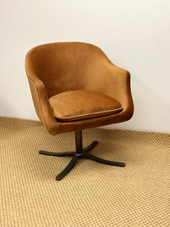 1970s Nicos Zographos Ochre Velvet and Bronze Swivel Bucket Chair – a Pair